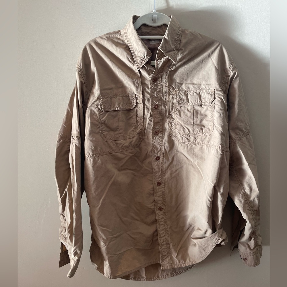 2 shirts! Magellan black short sleeved shirt & Mens tan long sleeve